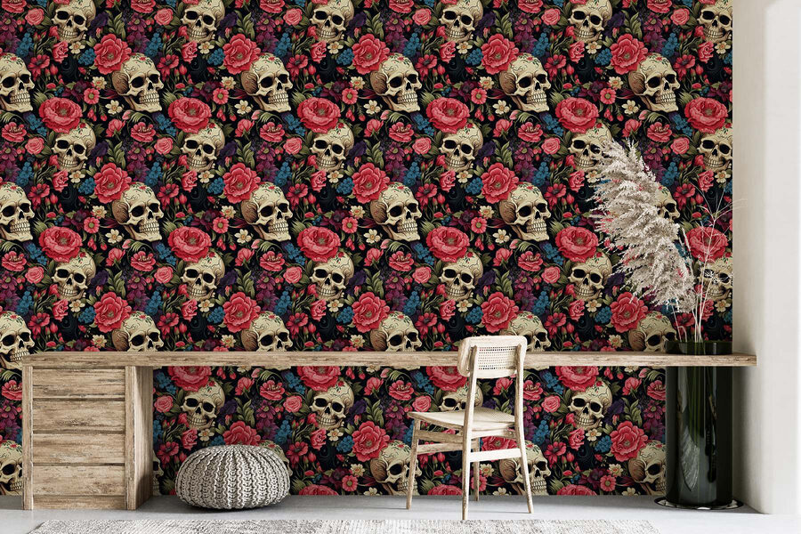 Patroon van schedels en bloemen