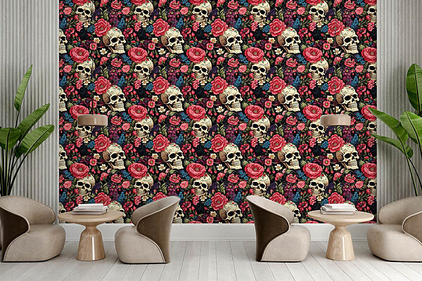 Patroon van schedels en bloemen Patroon van schedels en bloemen