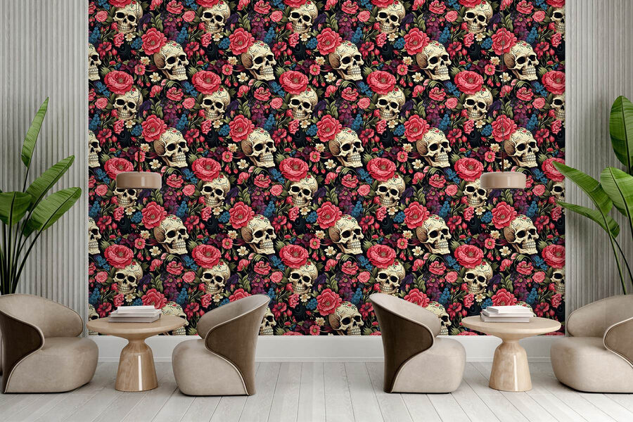Patroon van schedels en bloemen
