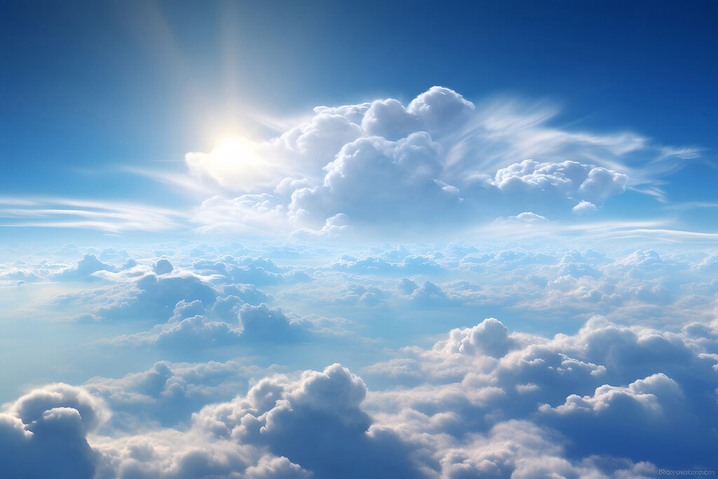 Clouds and blue sky with clouds and the sun