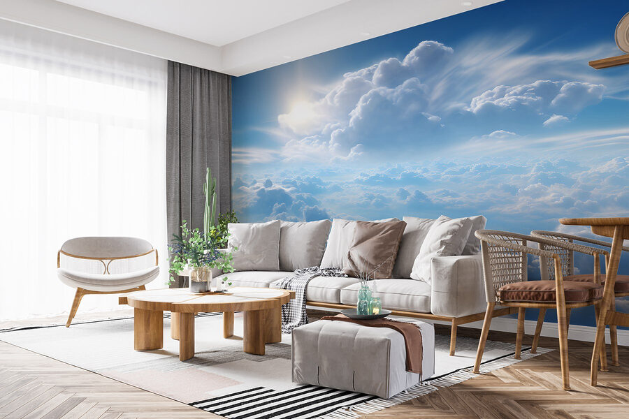 Wolken en blauwe lucht met wolken en de zon