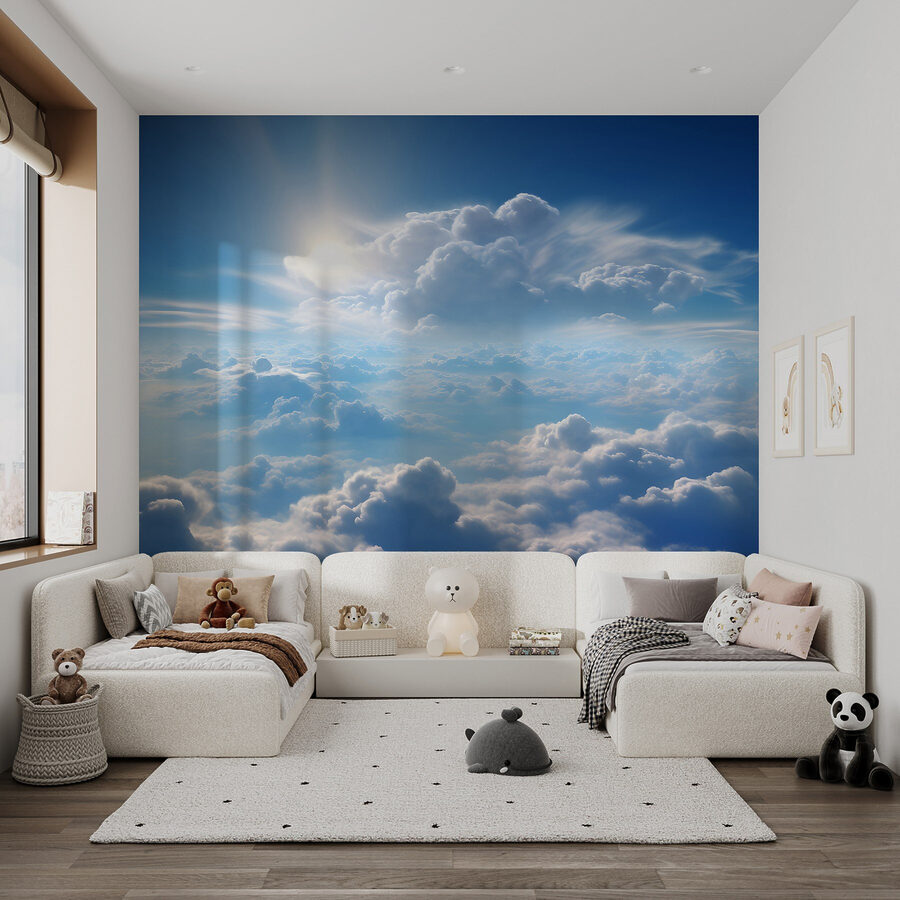 Wolken en blauwe lucht met wolken en de zon