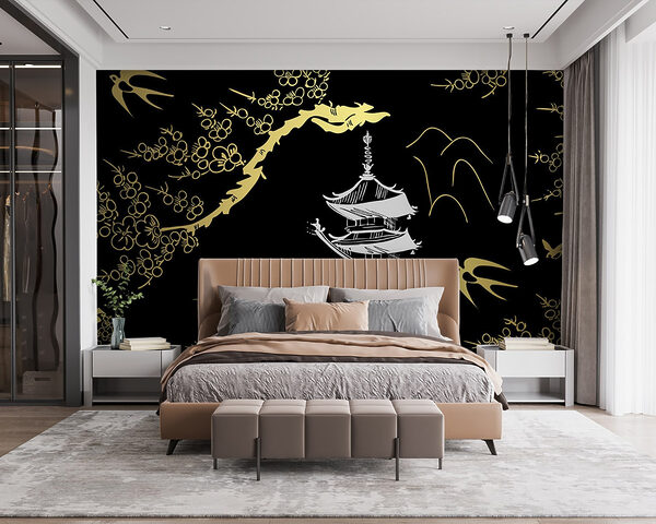 Serene tempel tussen tere bloesems Serene tempel tussen tere bloesems
