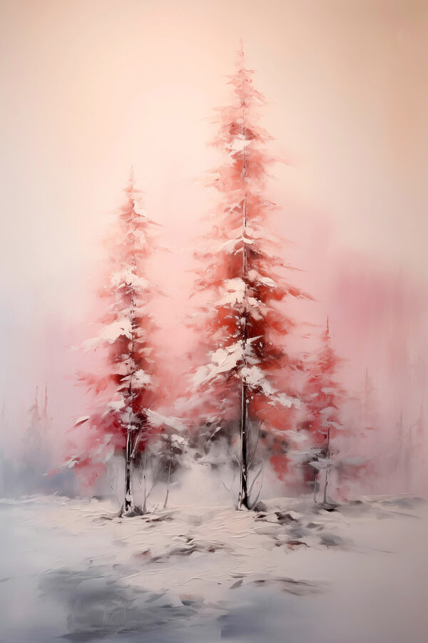 Schilderij van bomen bedekt met sneeuw Schilderij van bomen bedekt met sneeuw