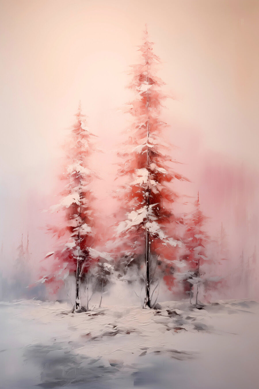 Schilderij van bomen bedekt met sneeuw Schilderij van bomen bedekt met sneeuw