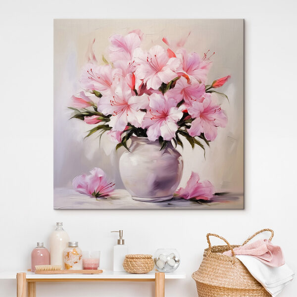 Schilderij van roze bloemen in een vaas Schilderij van roze bloemen in een vaas