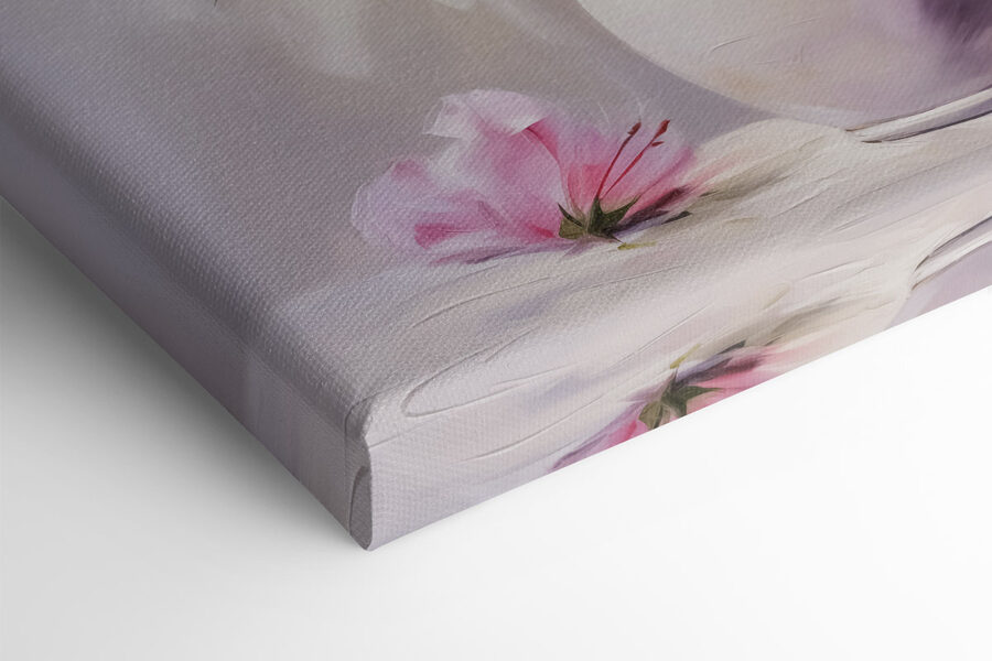 Schilderij van roze bloemen in een vaas