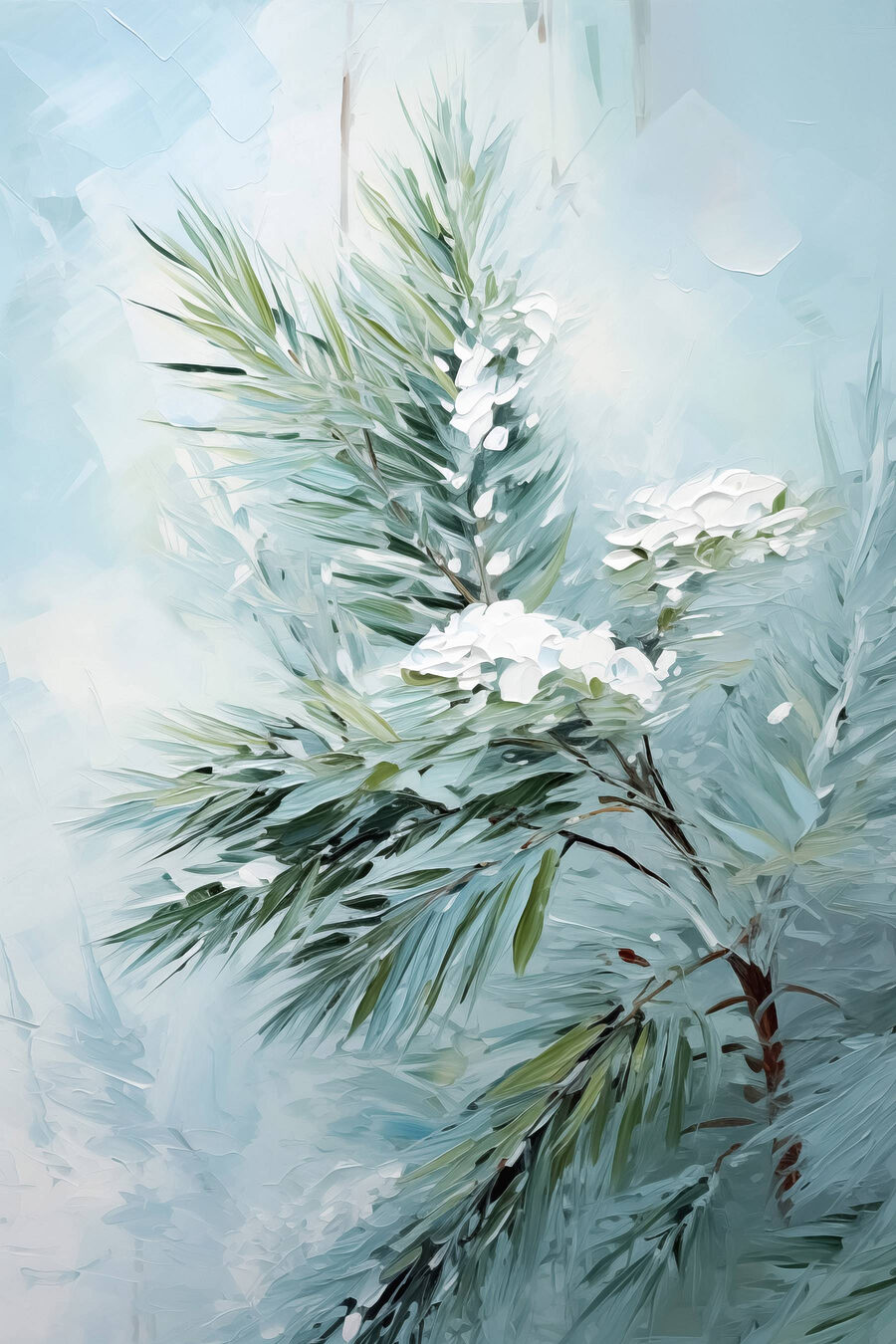 Schilderij van een plant met witte bloemen