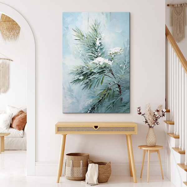 Schilderij van een plant met witte bloemen Schilderij van een plant met witte bloemen
