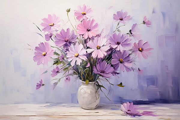Schilderij van bloemen in een vaas Schilderij van bloemen in een vaas