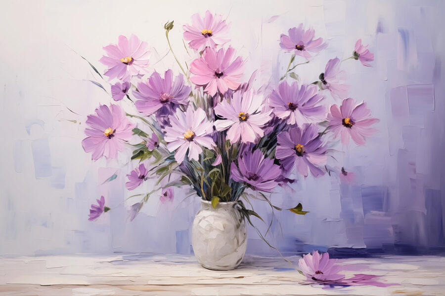 Schilderij van bloemen in een vaas