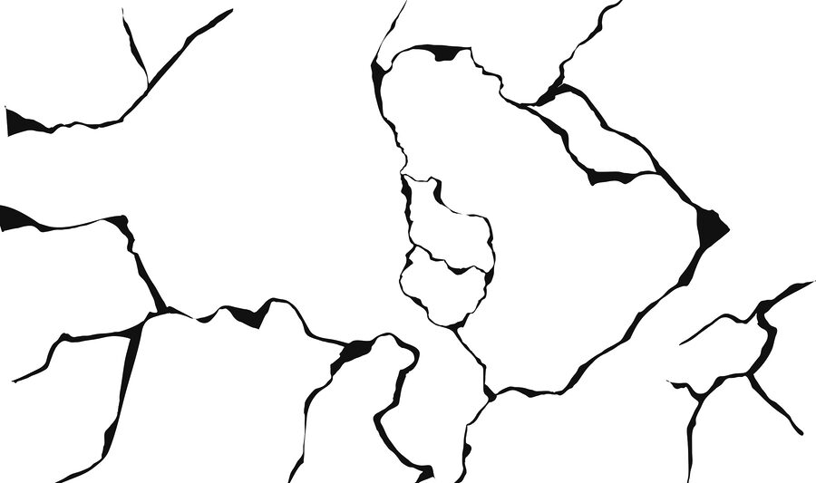 Zwart-wit tekening van een gebarsten oppervlak