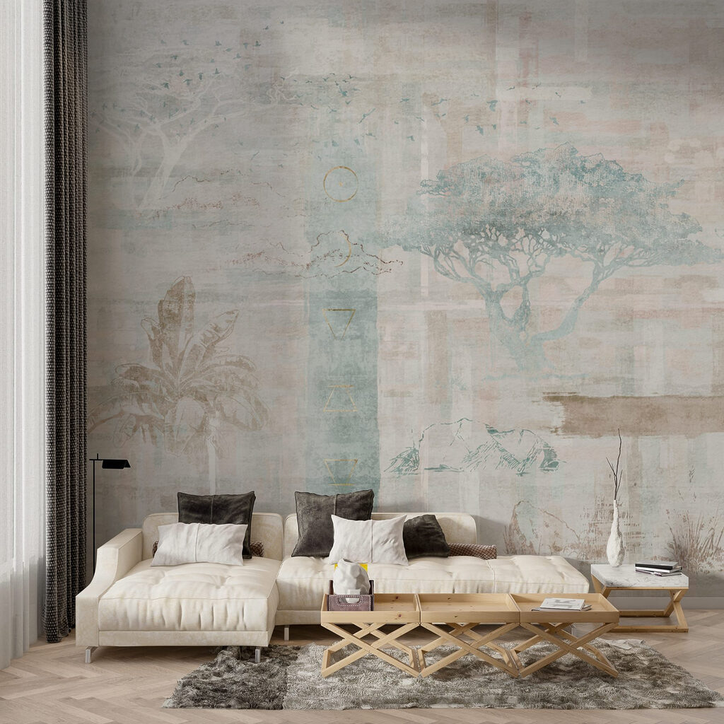 Wallpaper with trees and birds