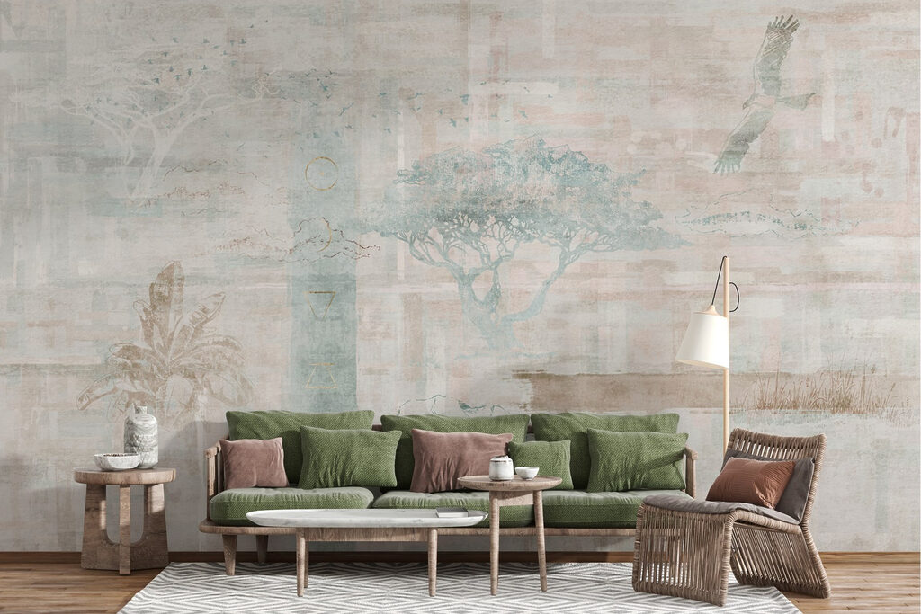 Wallpaper with trees and birds