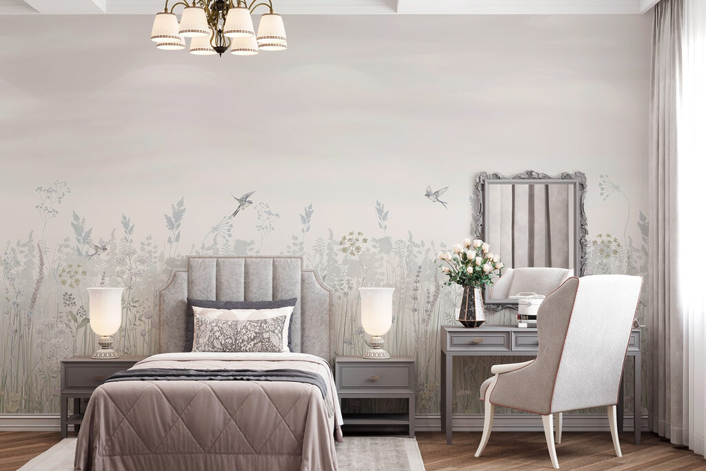 Field of flowers and birds Field of flowers and birds