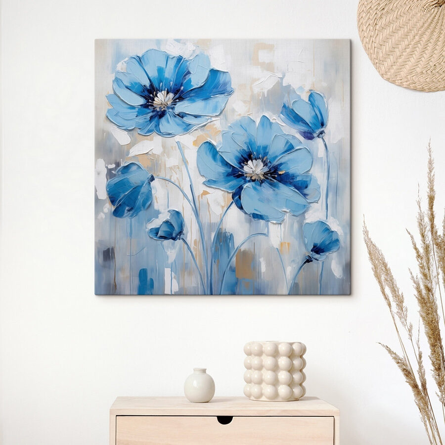 Canvas Schilderijen Schilderij van blauwe bloemen - Afbeelding 2