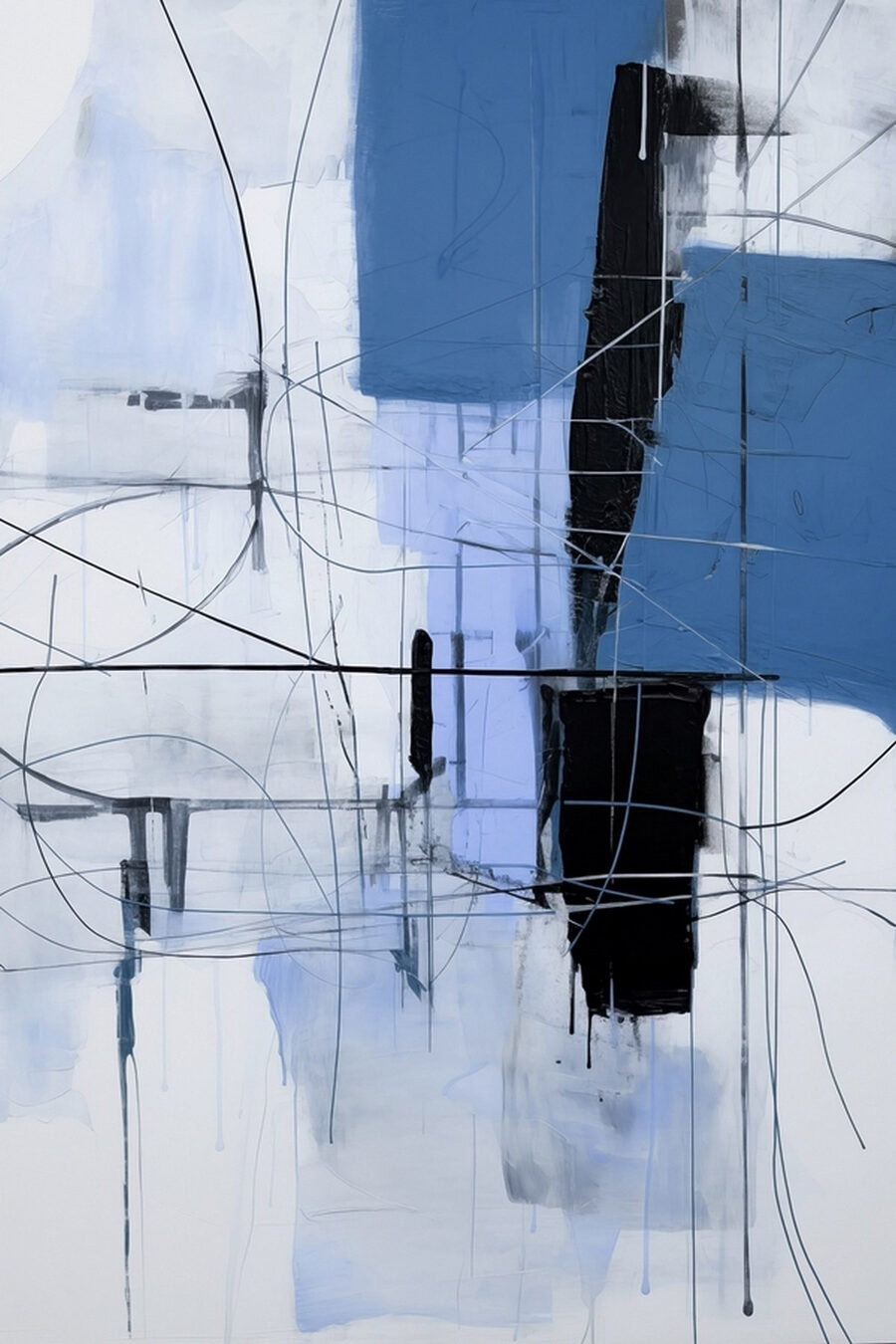 Schilderij van een blauw en zwart vierkant