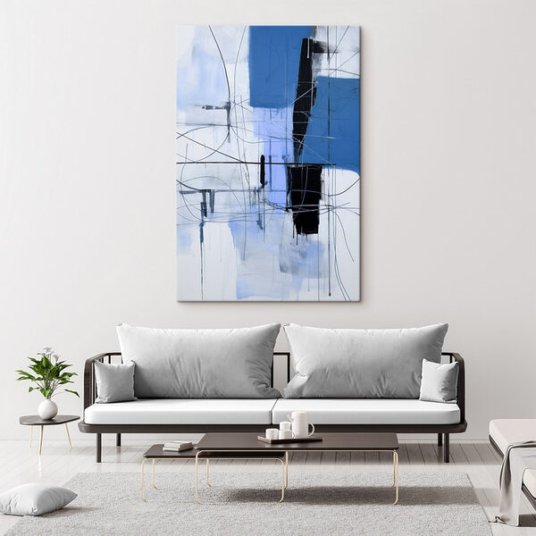 Schilderij van een blauw en zwart vierkant Schilderij van een blauw en zwart vierkant