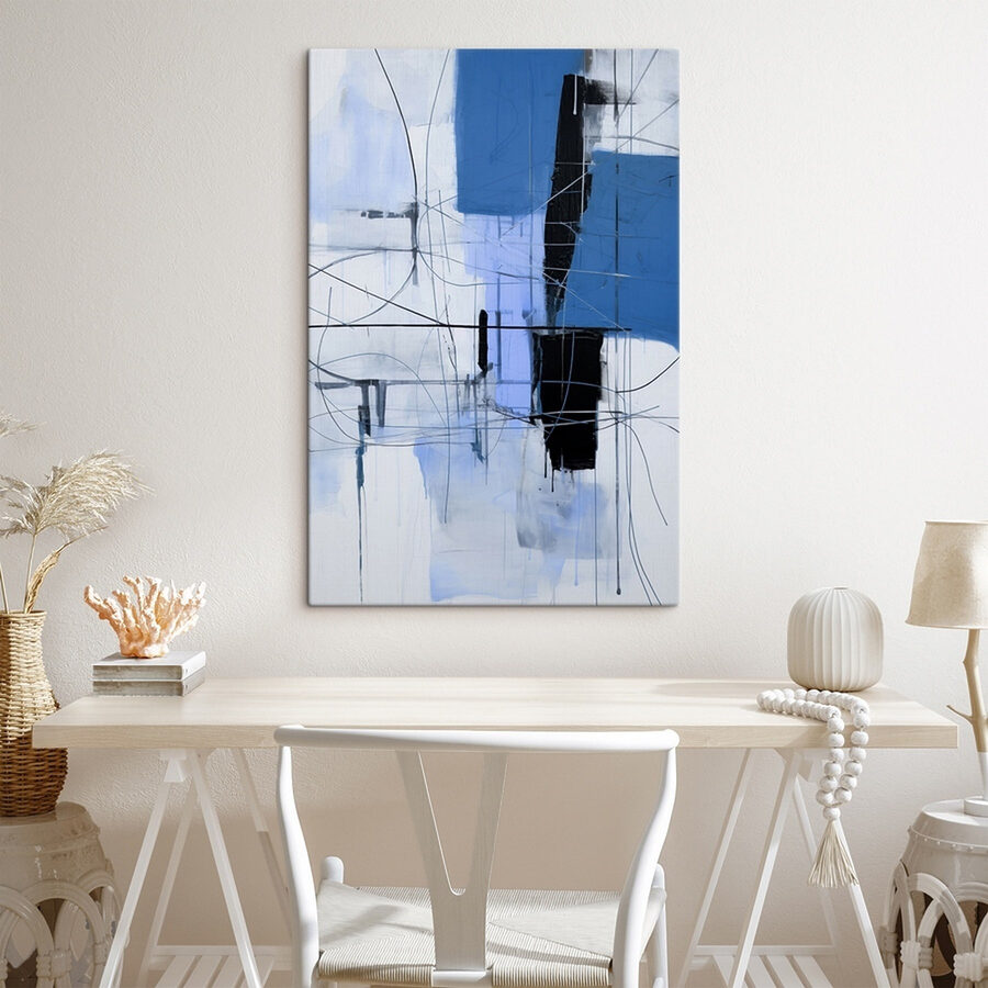 Schilderij van een blauw en zwart vierkant