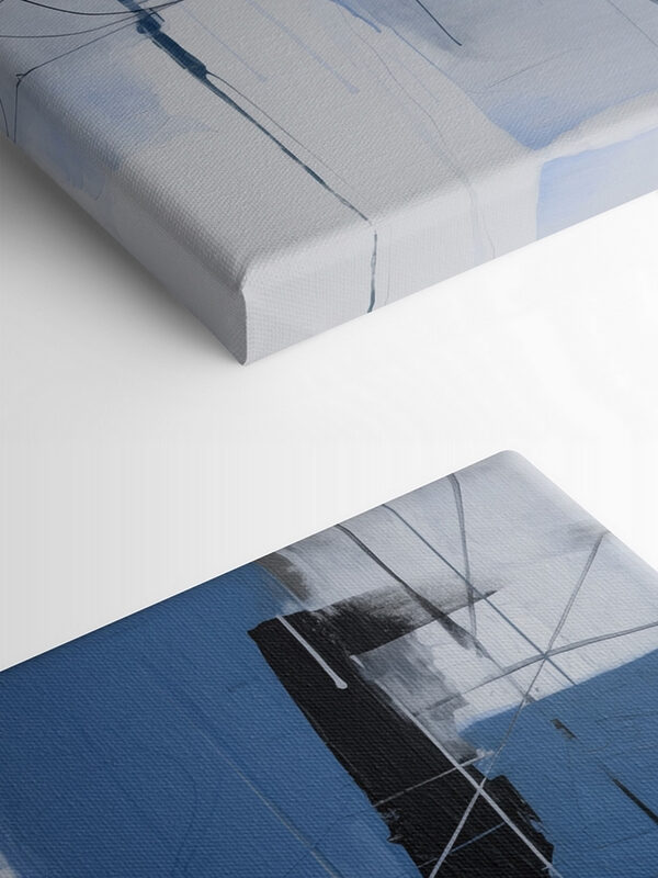 Schilderij van een blauw en zwart vierkant Schilderij van een blauw en zwart vierkant