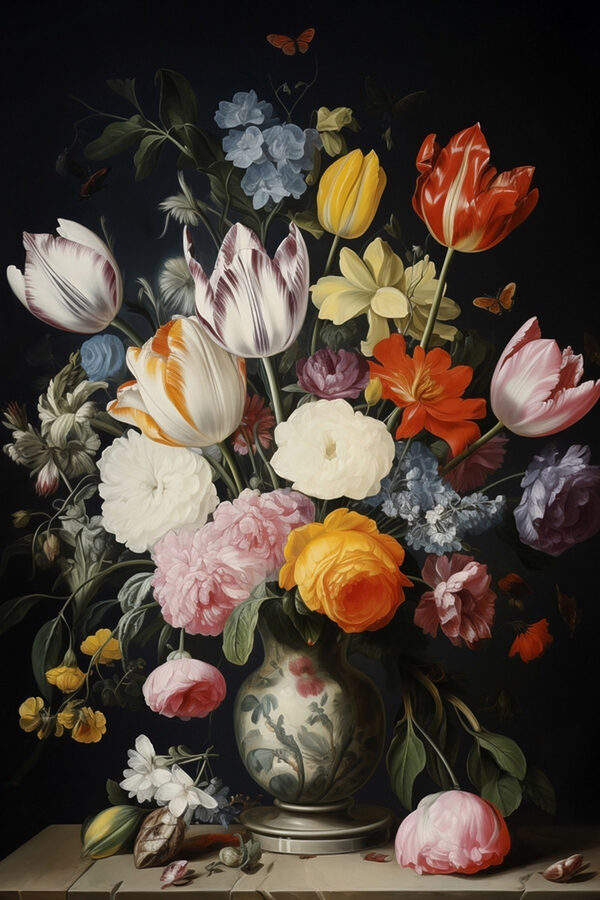 Vaas met bloemen en vlinders Vaas met bloemen en vlinders