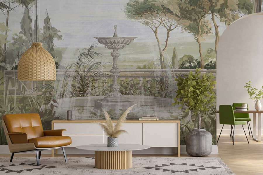 Waterfontein in een tuin