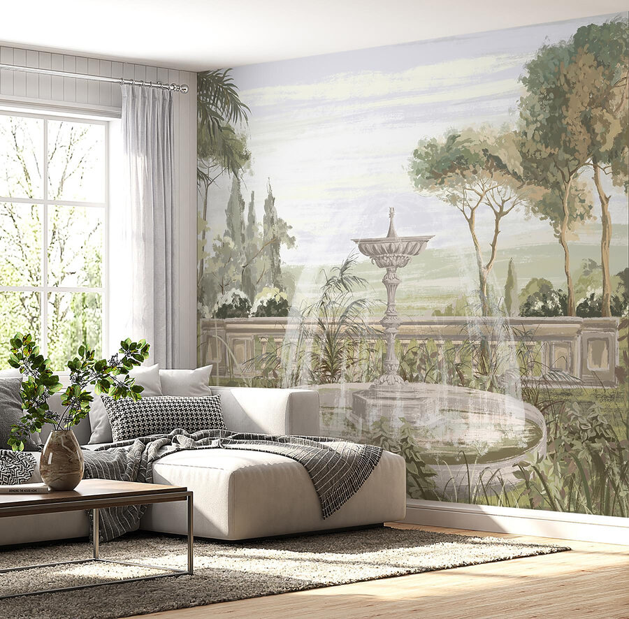 Waterfontein in een tuin
