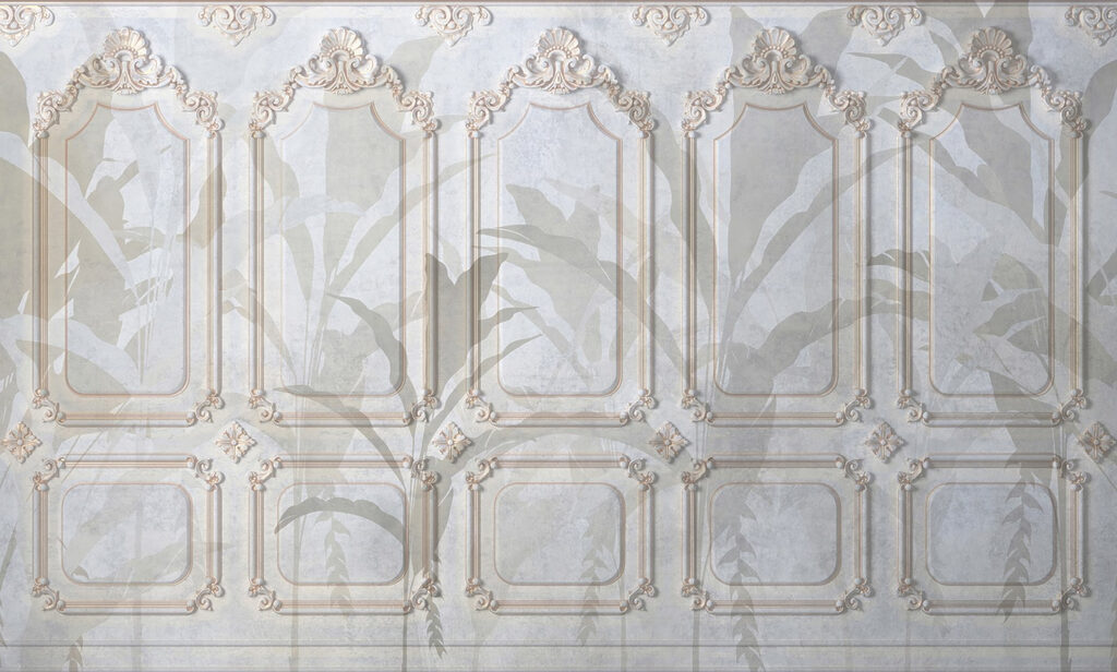 Wall with ornate white and brown designs Wall with ornate white and brown designs