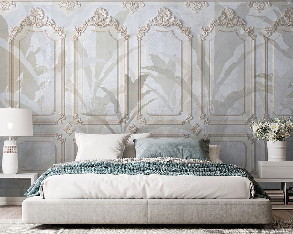 Wall with ornate white and brown designs Wall with ornate white and brown designs