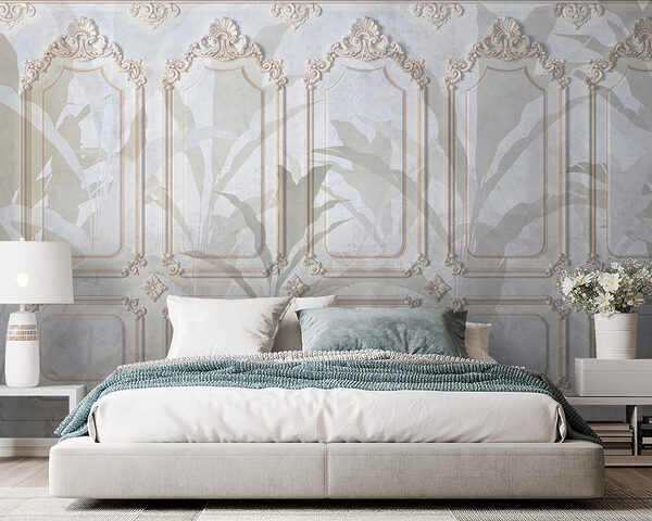 Wall with ornate white and brown designs Wall with ornate white and brown designs