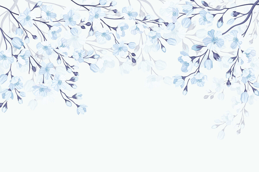 Witte en blauwe bloemen op een witte achtergrond