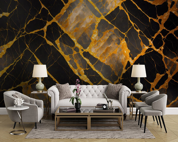Elegant zwart en amberkleurig marmerpatroon Elegant zwart en amberkleurig marmerpatroon