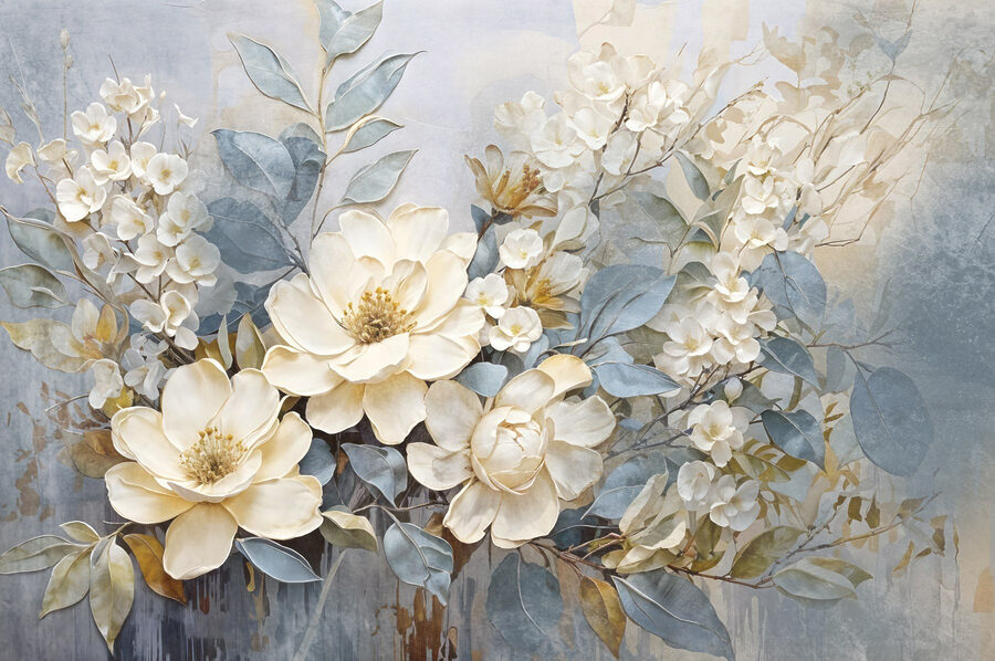 Schilderij van bloemen en bladeren