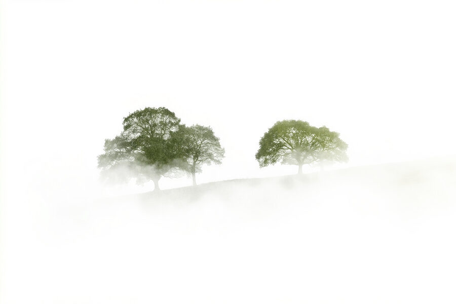 Bomen in de mist