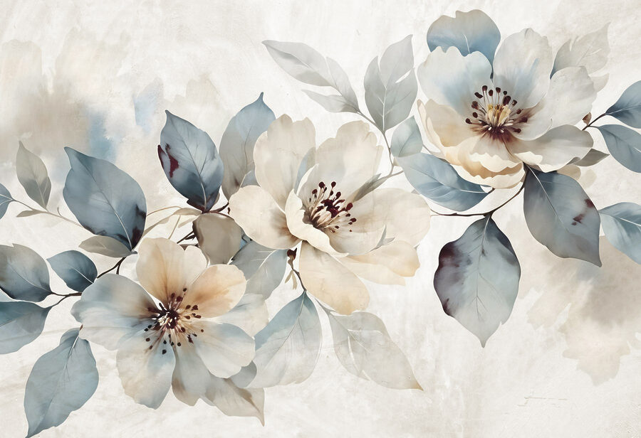 Fotobehang Schilderij van bloemen en bladeren - Afbeelding 7