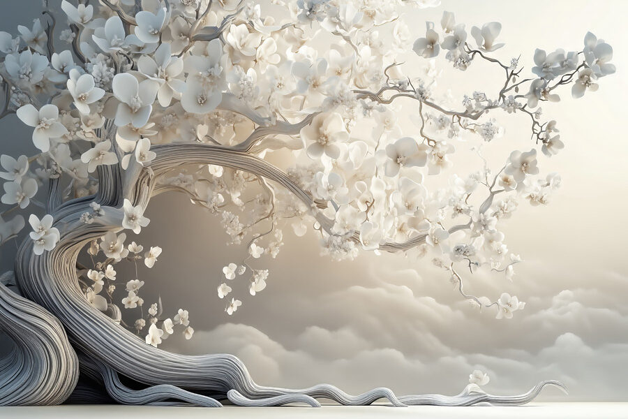 Witte boom met witte bloemen