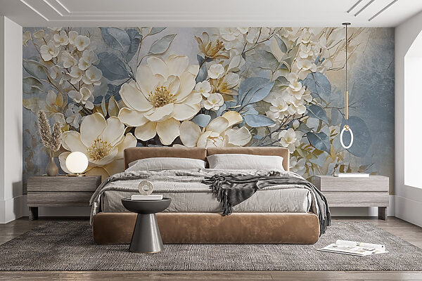 Schilderij van bloemen en bladeren Schilderij van bloemen en bladeren