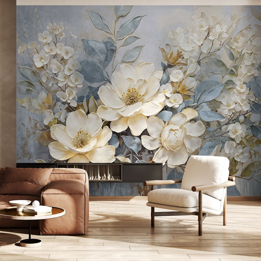 Schilderij van bloemen en bladeren