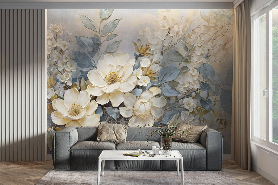 Schilderij van bloemen en bladeren