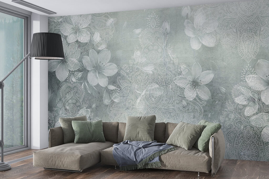 White flowers on a grey background