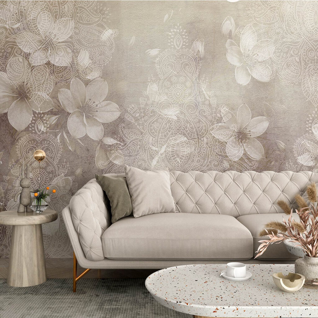 White flowers on a grey background