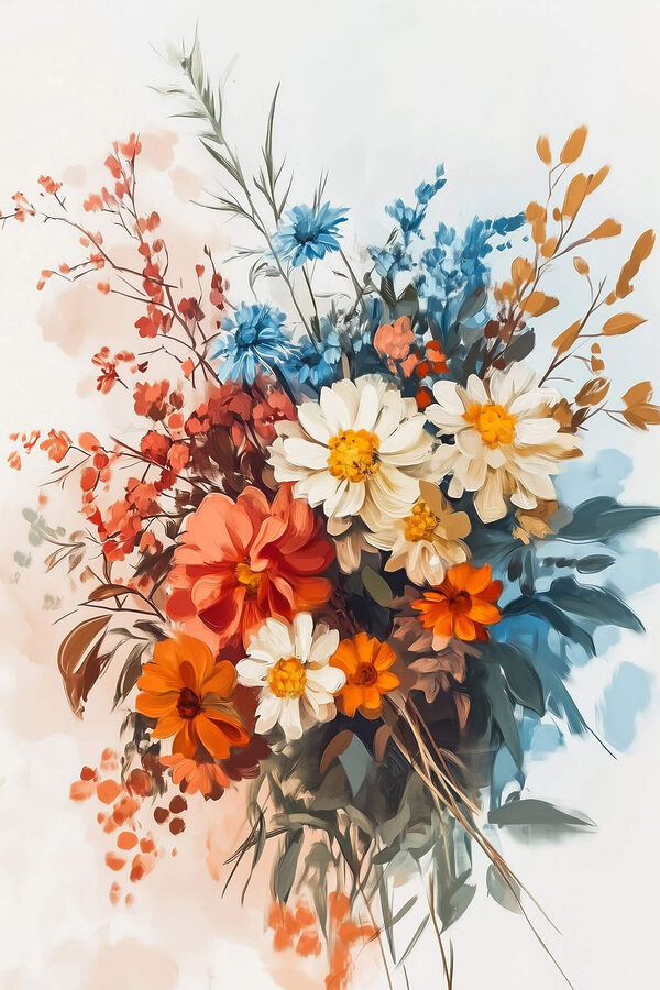 Schilderij van bloemen in een vaas Schilderij van bloemen in een vaas