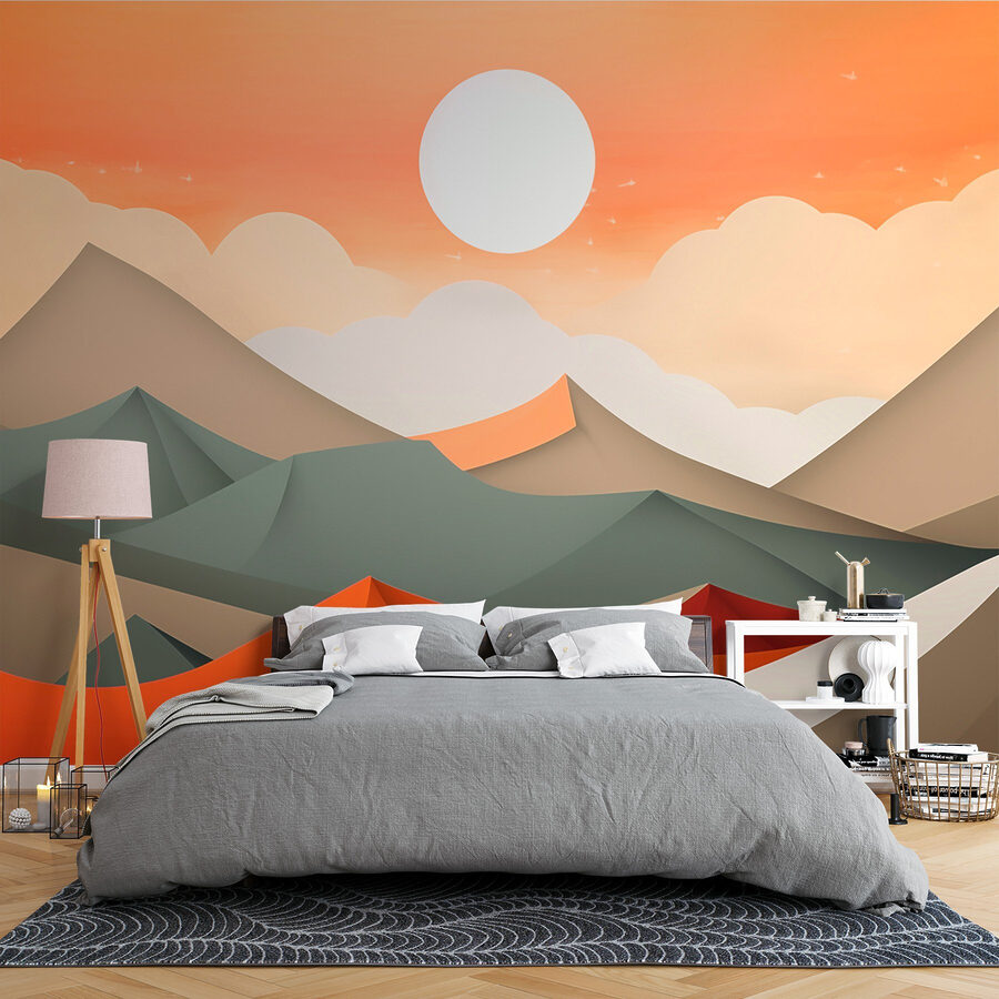 Bergketen met oranje en grijze heuvels