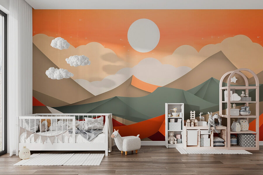 Bergketen met oranje en grijze heuvels