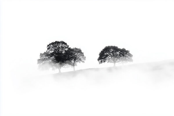 Groep bomen in de mist Groep bomen in de mist