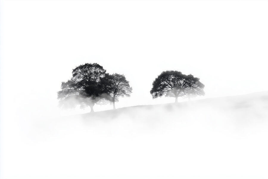 Groep bomen in de mist
