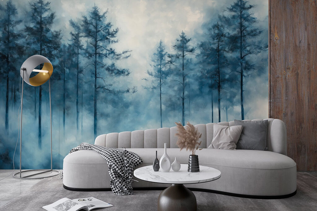 Foggy forest with trees