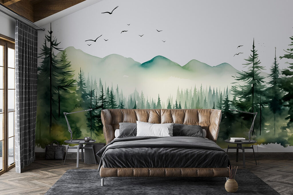 Watercolor of a forest and mountains Watercolor of a forest and mountains