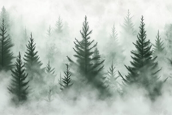 Groep bomen in de mist Groep bomen in de mist
