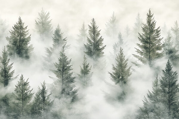 Groep bomen met mist Groep bomen met mist